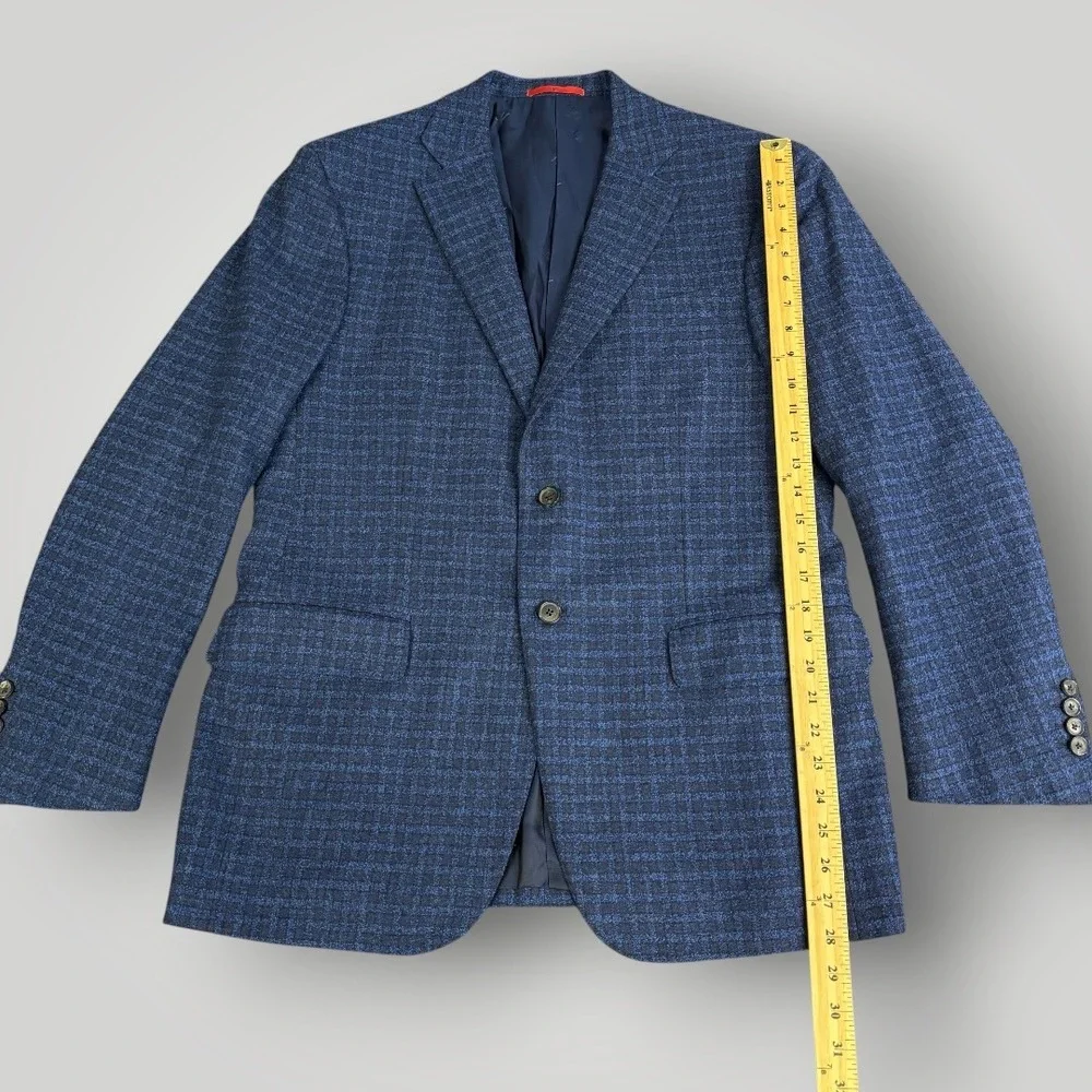 Isaia Napoli Blue Wool Silk Cashmere Check Sport Coat Blazer Made‎ in Italy 52R